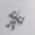 Black and white plaid fabric bow keychain and bag charm with metal ring accessory. - Black Plaid