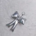 Silver metallic puffy bow keychain bag charm cute accessory for women and girls daily wear stylish - Silver PU