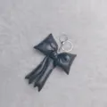 Black puffy bow keychain bag pendant cute aesthetic accessory for women and girls daily use - Black PU