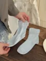 Mulberry silk ballet style sweet short socks for women, breathable solid color bubble cuff. - One Size / Blue