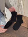 Black ruffle sheer short socks women summer ballet style breathable solid color - One Size / Black