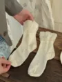 Damen süße rüschen kurze socken, atmungsaktive einfarbige seidensocken für frühling sommer. - Einheitsgröße / Hellaprikose