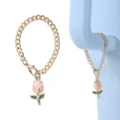 Gold-tone chunky chain charm with a sweet pink tulip enamel pendant for Stanley tumblers cups. - Pink