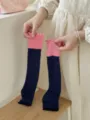 Korean Style Color Block Ruffle Top Socks Breathable Spring Summer Leg Warmers Cute - One Size / Dark Blue