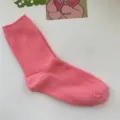 Women Pink Ribbed Mid-Calf Socks Solid Color Casual Cotton Socks Daily Wear Soft Hosiery - One Size / Watermelon red