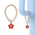 Chic gold chunky chain bracelet with red enamel smiling flower pendant, cute cup charm accessory. - BL016 [Red]