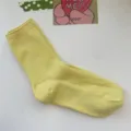 Solid color yellow mid-tube stacking socks, Japanese style casual cotton socks for women. - One Size / Chick Yellow