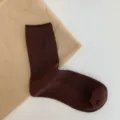 Brown women mid-tube socks, solid color daily casual cotton socks variant, simple style. - One Size / Cocoa Brown