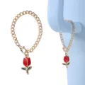 Chic gold-tone chunky chain with red enamel tulip pendant, cute cup accessory charm. - Red