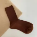 Solid color mid-tube stack socks women Japanese style retro brown cotton socks casual hosiery - One Size / Caramel color