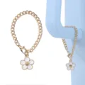 Gold chain bracelet with white enamel smiley flower pendant, cute cup charm and accessory. - BL016 [White]