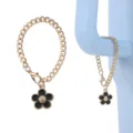 Gold-tone chain bracelet with black enamel smiley flower pendant charm for Stanley cup - BL016 [Black]