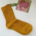 Solid color yellow cotton mid-tube socks for women, Japanese style thin ribbed knit hosiery. - One Size / Turmeric