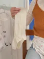 White ribbed calf socks for women, spring summer thin breathable cotton hosiery daily wear - One Size / Creamy White