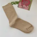 Einfarbige gerippte Damensocken aus weicher Baumwolle fuer Alltag und Freizeit mittelhoch. - Einheitsgröße / Khaki
