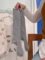 Comfortable grey ribbed calf socks for women, soft combed cotton socks for spring and summer. - One Size / Light Gray