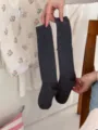 Dark grey over-the-calf socks basic casual solid color breathable cotton daily wear soft - One Size / Dark Gray