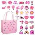 Bolso de playa de goma rosa con bonito juego de dijes accesorios para bolsa de verano. - Juego de 30 (bolsa no incluida) / Patrón 2