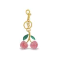 Gold-tone cherry keychain with pink glitter cherries and green leaves, cute bag charm variant. - Style 3 / Pink