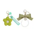 Cute green flower bow pearl keychains set, stylish accessories for women bags and car keys. - Style 6