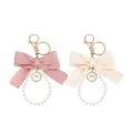 Cute pearl bow keychain for women, pink and beige variant set, stylish bag charm accessory. - Style 8