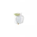 DIY handmade flower pendant charm, clear glass tulip shape with green leaf and gold loop. - Blue