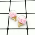 DIY Glass Ball Star Pendants With Gold Alloy Cap And Pink Sequins For Jewelry Craft - Pink