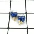 DIY glass ball charm with blue star sequins, golden alloy loop accessory for bracelet pendant. - Blue