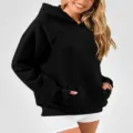 Sweat à capuche noir côtelé pour femme avec poche avant sweatshirt décontracté manches longues. - S / Noir