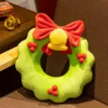 Cute Christmas wreath plush toy detail view, soft green holiday doll pillow for home decor - Green Garland Pillow 30cm