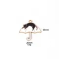 Detailed view of cute black cat on white umbrella zinc alloy charm pendant DIY accessory. - #7 White Umbrella [Lying Cat]