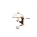 Close-up detail of zinc alloy black cat umbrella charm, enamel DIY pendant specification. - #9 White Umbrella