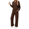 Set casual marrone da due pezzi con felpa a maniche lunghe e pantaloni larghi comodi. - Taglia S / Top e Pantaloni / Marrone