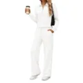 Women half zip long sleeve sweatshirt wide leg pants casual tracksuit activewear set white - S / Top And Bottom / White