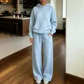 Set coordinato felpa con cappuccio e pantaloni della tuta azzurri donna casual - Taglia S / Celeste