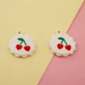 DIY alloy cherry charm pendant, white scalloped edge design for bracelets and keychains. - 12# Round Cherry