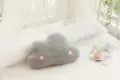 Gray plush cloud pillow with cute sleeping face embroidery, soft sofa cushion for kids room decor. - Gray Cloud