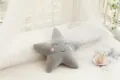 Gray star plush pillow detailed view, cute cartoon soft cushion for kids room decor and sofa. - Grey Star