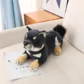 Peluche Shiba Inu noire mignon chien Akita animal en peluche poupée douce variante enfants. - Style Allongé / Petit 20cm / Noir
