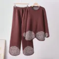 Dames vroege herfst gebreid setje, trui met lange mouwen en ronde hals en broek, casual stijl. - Eén maat / Top En Broek / Koffie