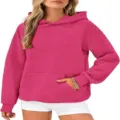 Sweat à capuche côtelé rose vif pour femme, pull décontracté à manches longues avec poche. - S / Rouge