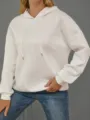 Damen lässiger lockerer Kapuzenpullover mit 3D geprägtem Buchstabenmuster, Langarm Oberteil. - S / Weiß