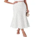 Gonna midi elegante a pois con vita alta, capo alla moda stampato in seta da donna. - Taglia S / Bianco