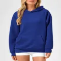 Sweat à capuche côtelé bleu roi décontracté pour femme avec manches longues et poche avant. - Bleu