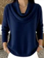 Mujer jersey de punto cuello cowl azul oscuro manga larga parte superior otoño invierno moda detalle - Azul marino