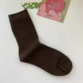 Einfarbige braune Rippstrick-Baumwollsocken für Damen, gemütliche und lässige Alltagskleidung. - Einheitsgröße / Kaffeebraun