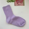 Chaussettes mi-hautes unies lavande en coton style japonaises décontractées pour femmes - Taille unique / Mauve Clair