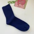 Einfarbige gerippte Mittelsocken in Dunkelblau, weiche Baumwolle für Damen Alltagsmode. - Einheitsgröße / Marineblau