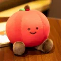 Süßes rotes Tomaten-Plüschtier mit kleinen braunen Füßen und lächelndem Gesicht, weich. - Apfel / 12cm