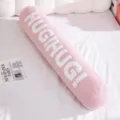 Pink cylindrical plush body pillow with cute white embroidered letters for comfortable sleep support - Small (95x20cm) / Pink